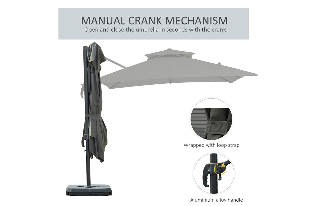 Outsunny 360° Rotation Roma Umbrella | Dark Grey-6
