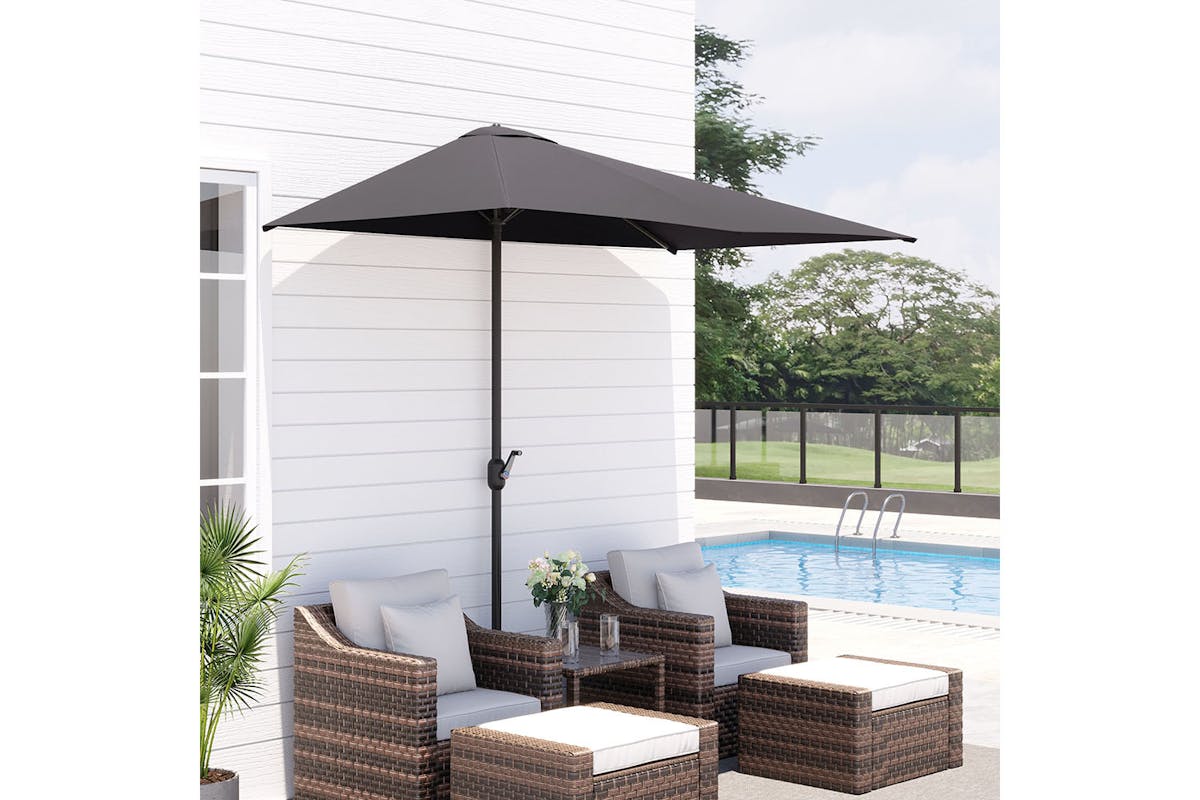 Outsunny Metal Sun Shade Half Garden Parasol Umbrella | Grey-2