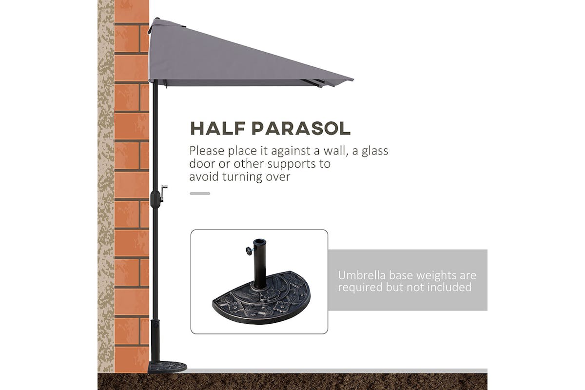 Outsunny Metal Sun Shade Half Garden Parasol Umbrella | Grey-3