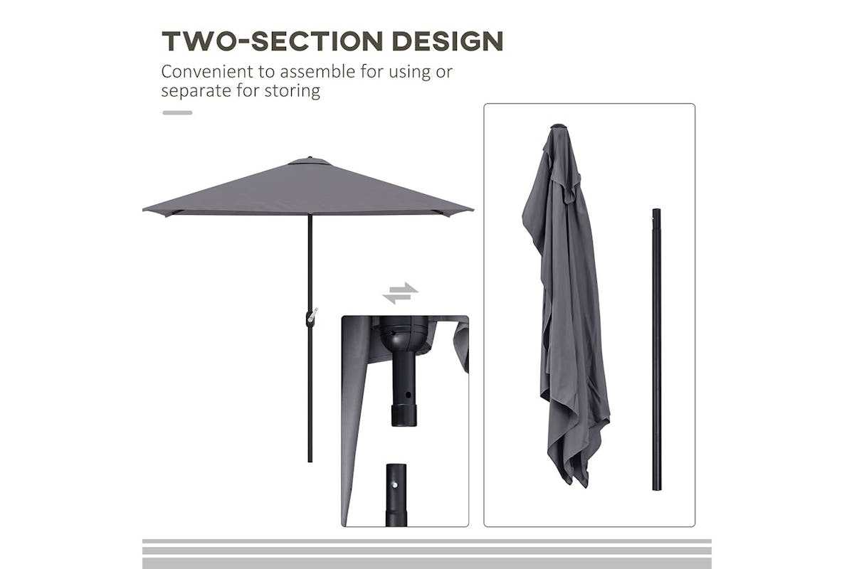 Outsunny Metal Sun Shade Half Garden Parasol Umbrella | Grey-6