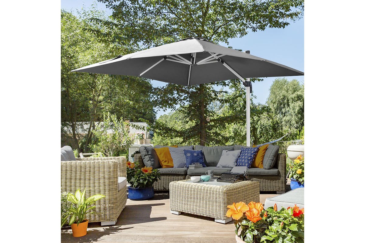 Outsunny 3m Square Parasol with Cross Base | Grey-2
