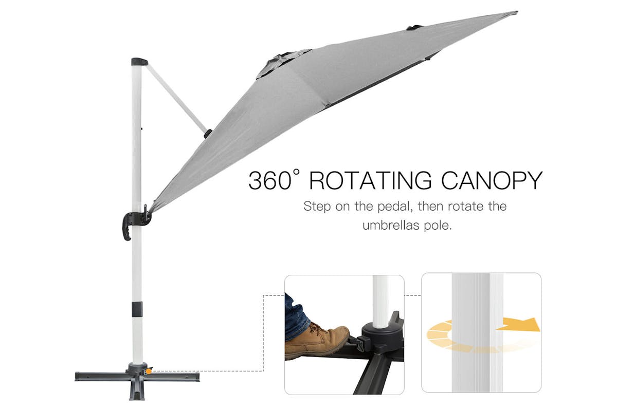 Outsunny 3m Square Parasol with Cross Base | Grey-3