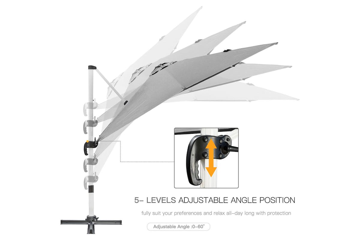 Outsunny 3m Square Parasol with Cross Base | Grey-4