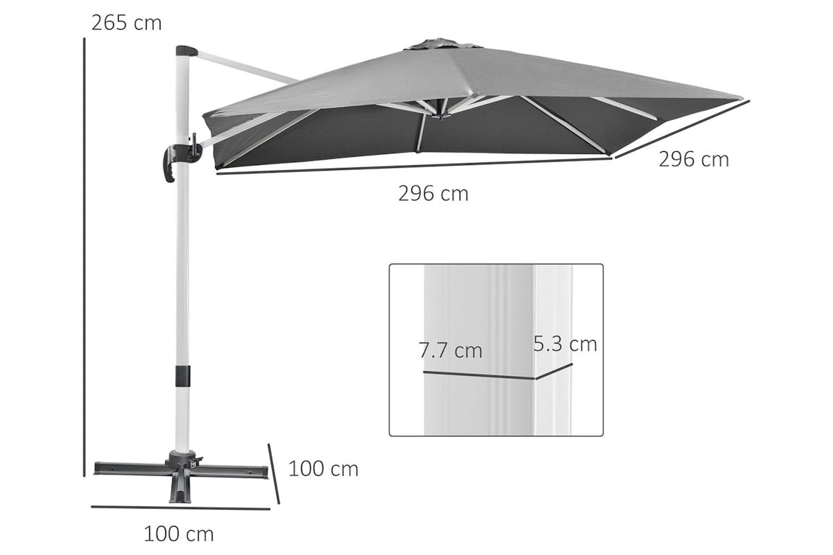 Outsunny 3m Square Parasol with Cross Base | Grey-5