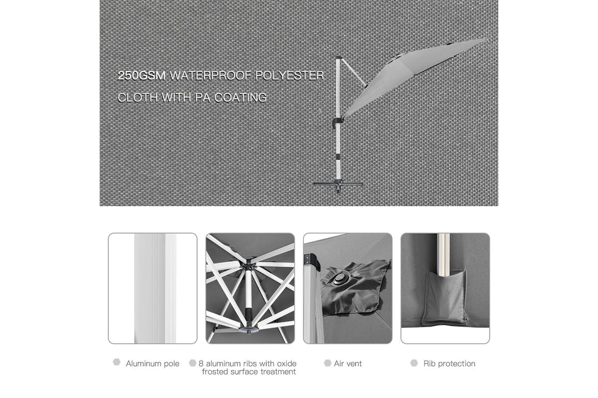 Outsunny 3m Square Parasol with Cross Base | Grey-6