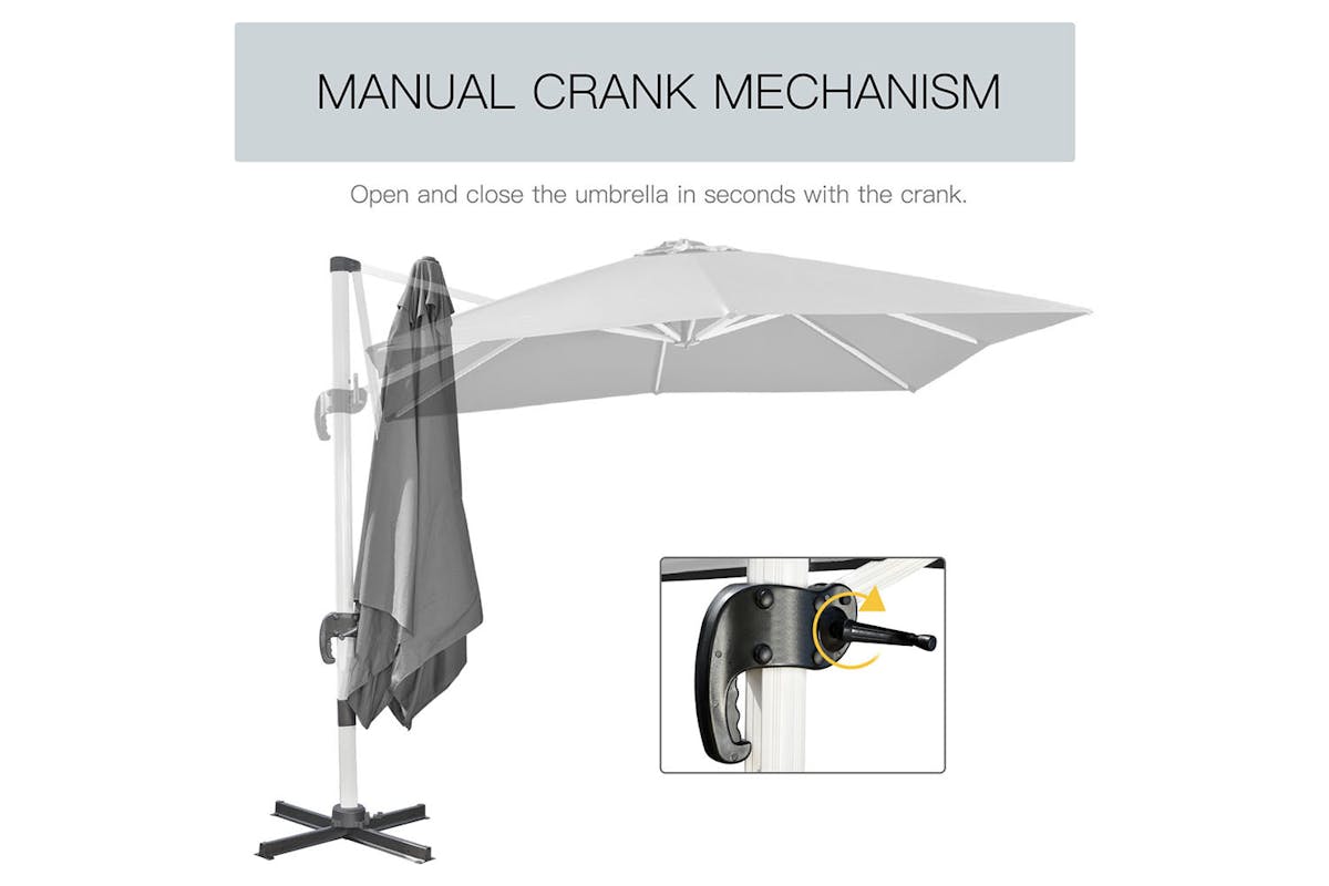 Outsunny 3m Square Parasol with Cross Base | Grey-7