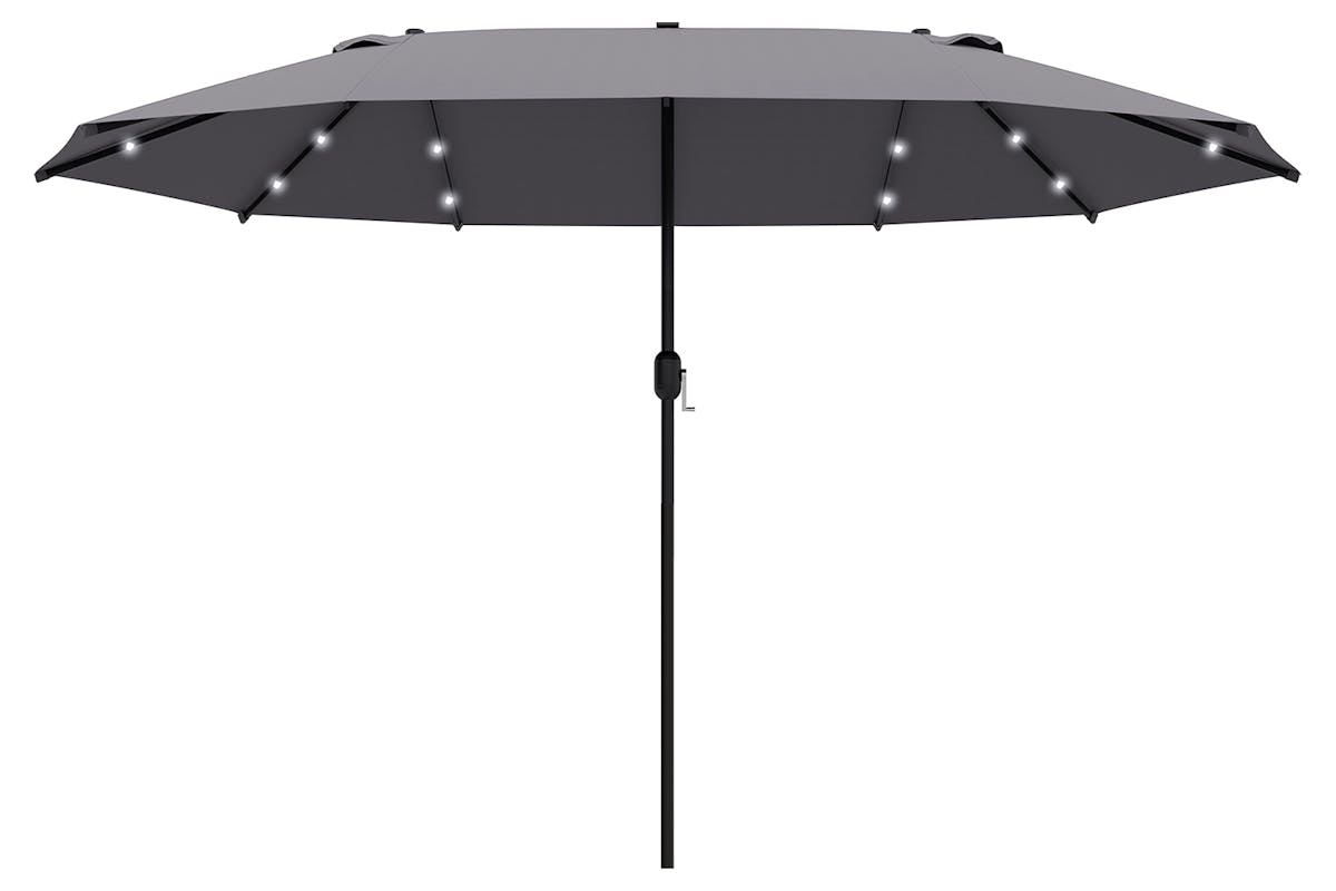 Outsunny Double-Sided Umbrella with LED Solar Lights | Dark Grey