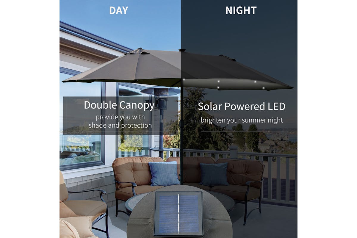 Outsunny Double-Sided Umbrella with LED Solar Lights | Dark Grey-4