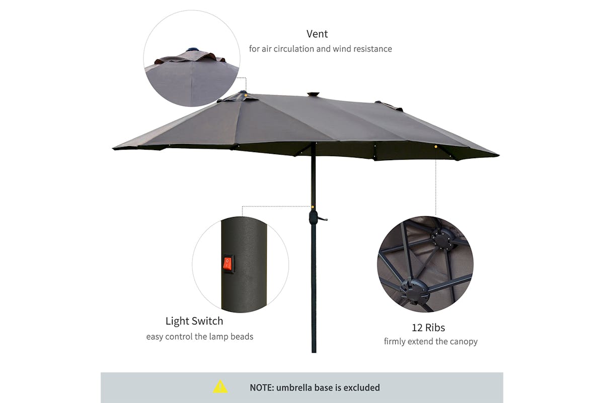 Outsunny Double-Sided Umbrella with LED Solar Lights | Dark Grey-3
