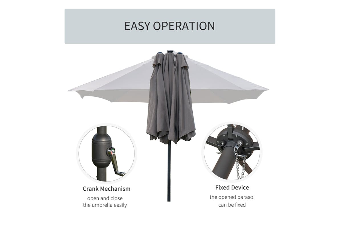 Outsunny Double-Sided Umbrella with LED Solar Lights | Dark Grey-5