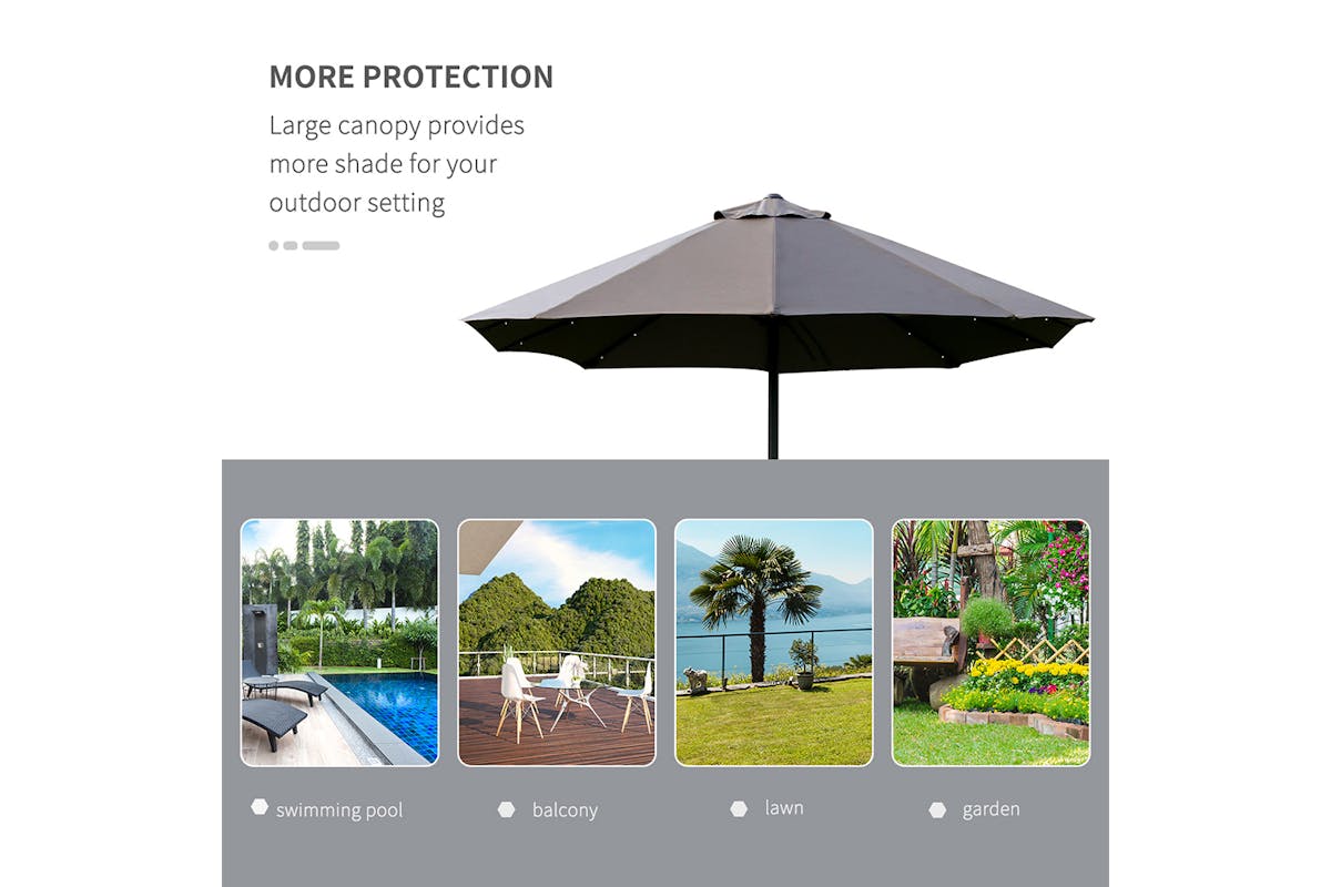Outsunny Double-Sided Umbrella with LED Solar Lights | Dark Grey-6