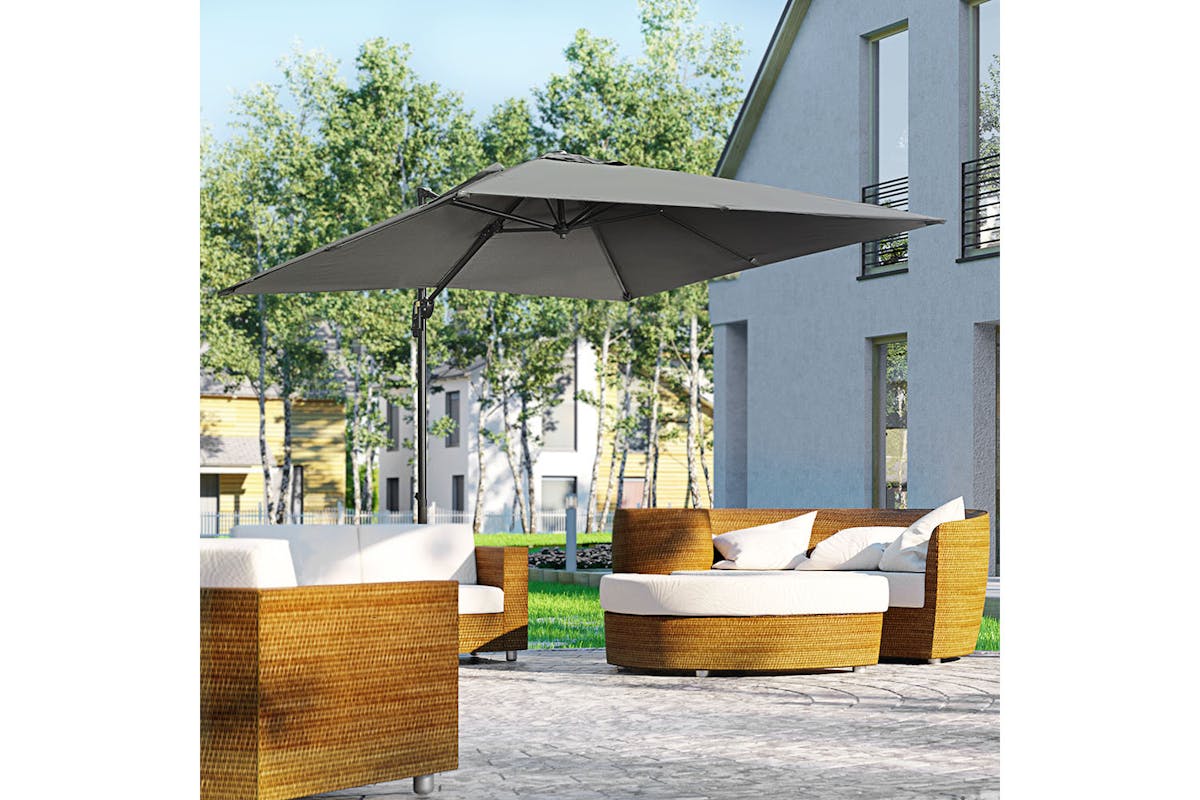 Outsunny Square Overhanging Umbrella with Cross Base | Dark Grey-2