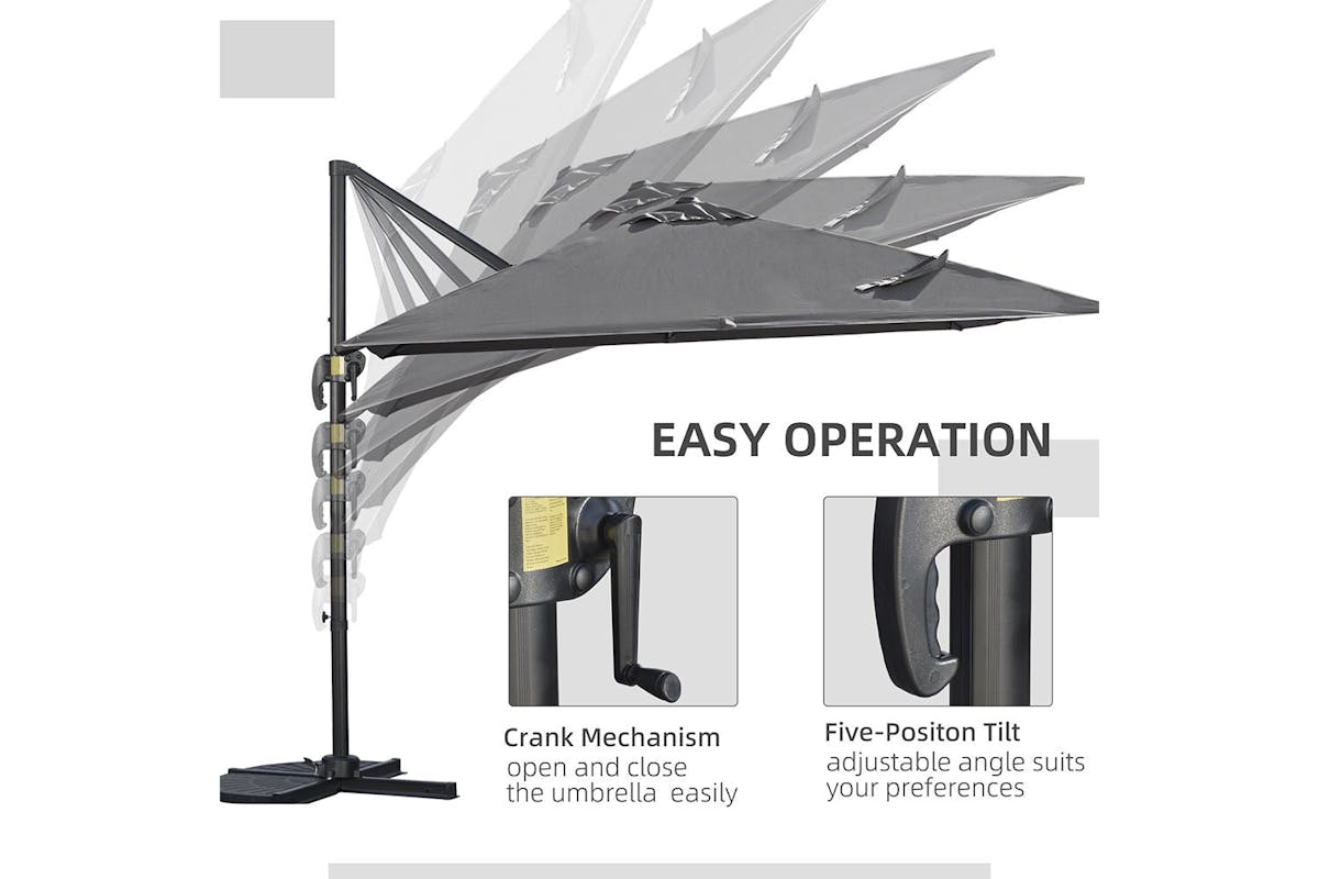 Outsunny Square Overhanging Umbrella with Cross Base | Dark Grey-3
