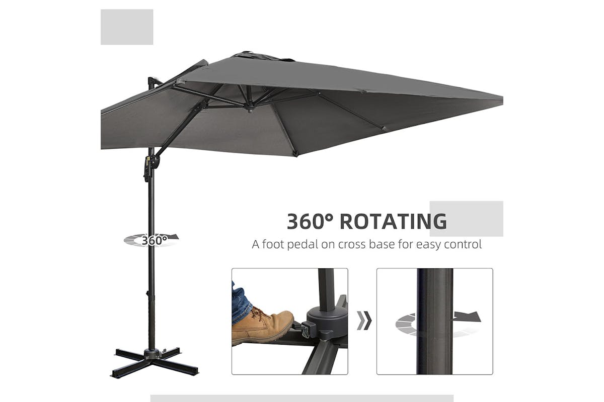 Outsunny Square Overhanging Umbrella with Cross Base | Dark Grey-4