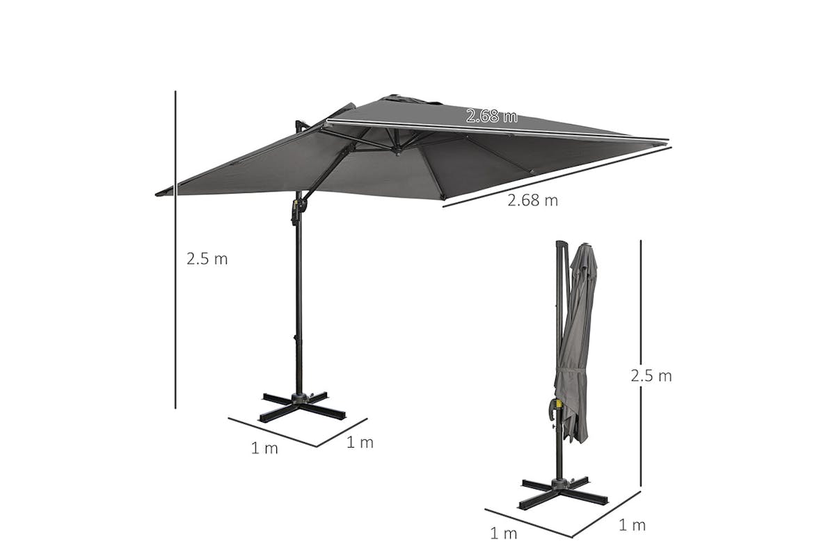 Outsunny Square Overhanging Umbrella with Cross Base | Dark Grey-5