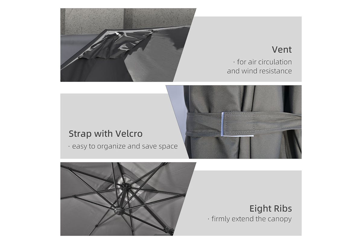 Outsunny Square Overhanging Umbrella with Cross Base | Dark Grey-6