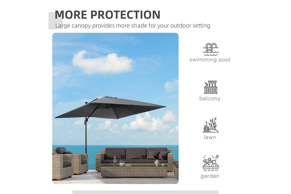 Outsunny Square Overhanging Umbrella with Cross Base | Dark Grey-7