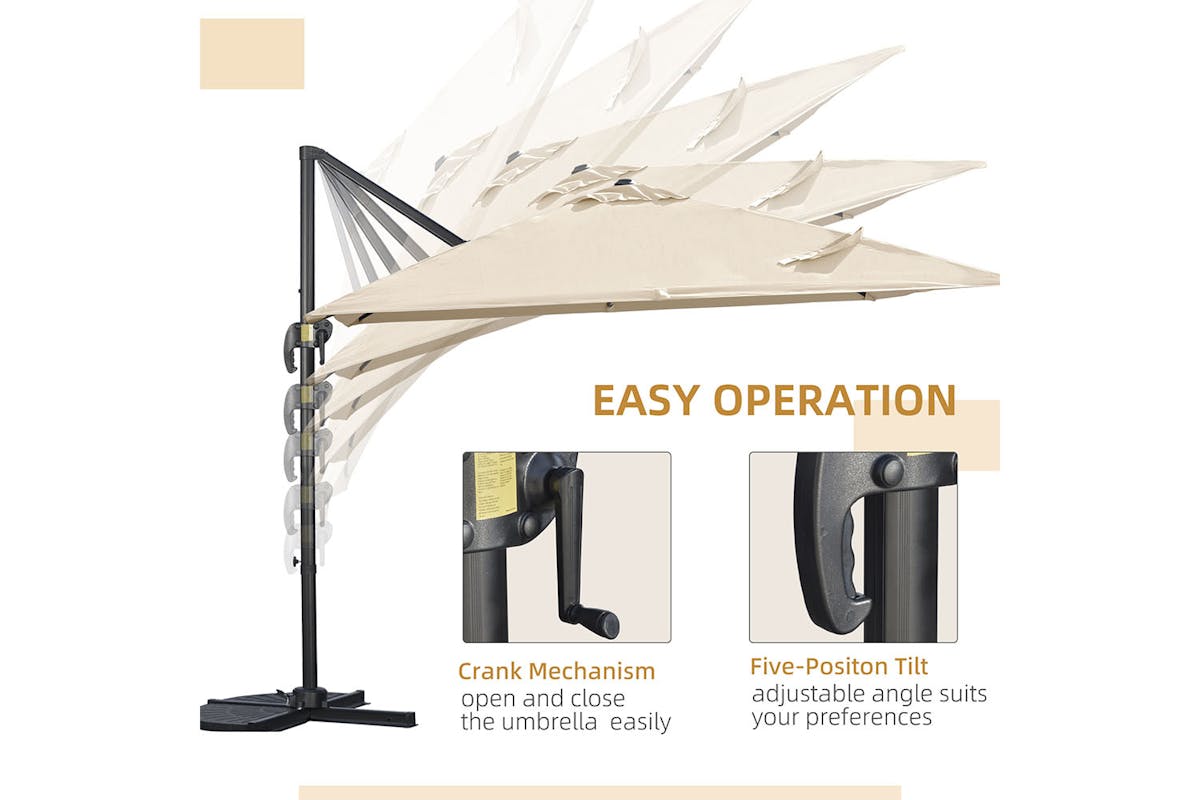Outsunny Overhanging Cantilever Umbrella | Cream White-3