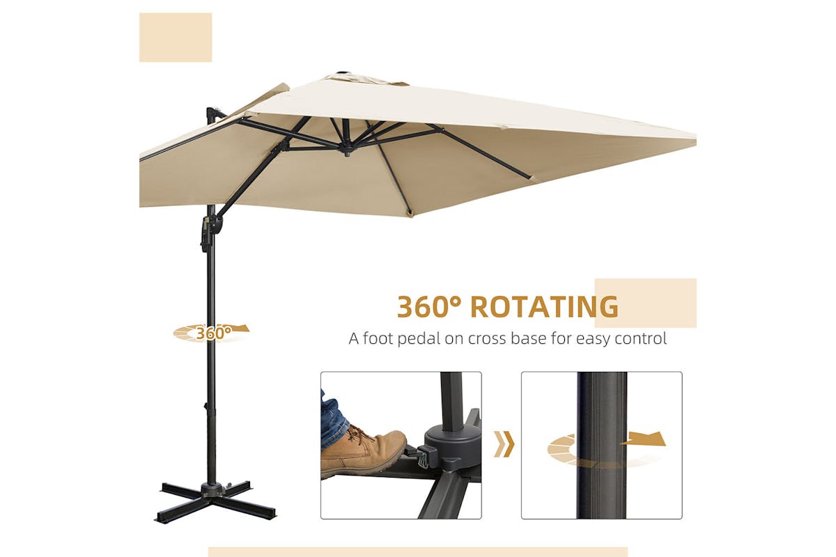 Outsunny Overhanging Cantilever Umbrella | Cream White-4