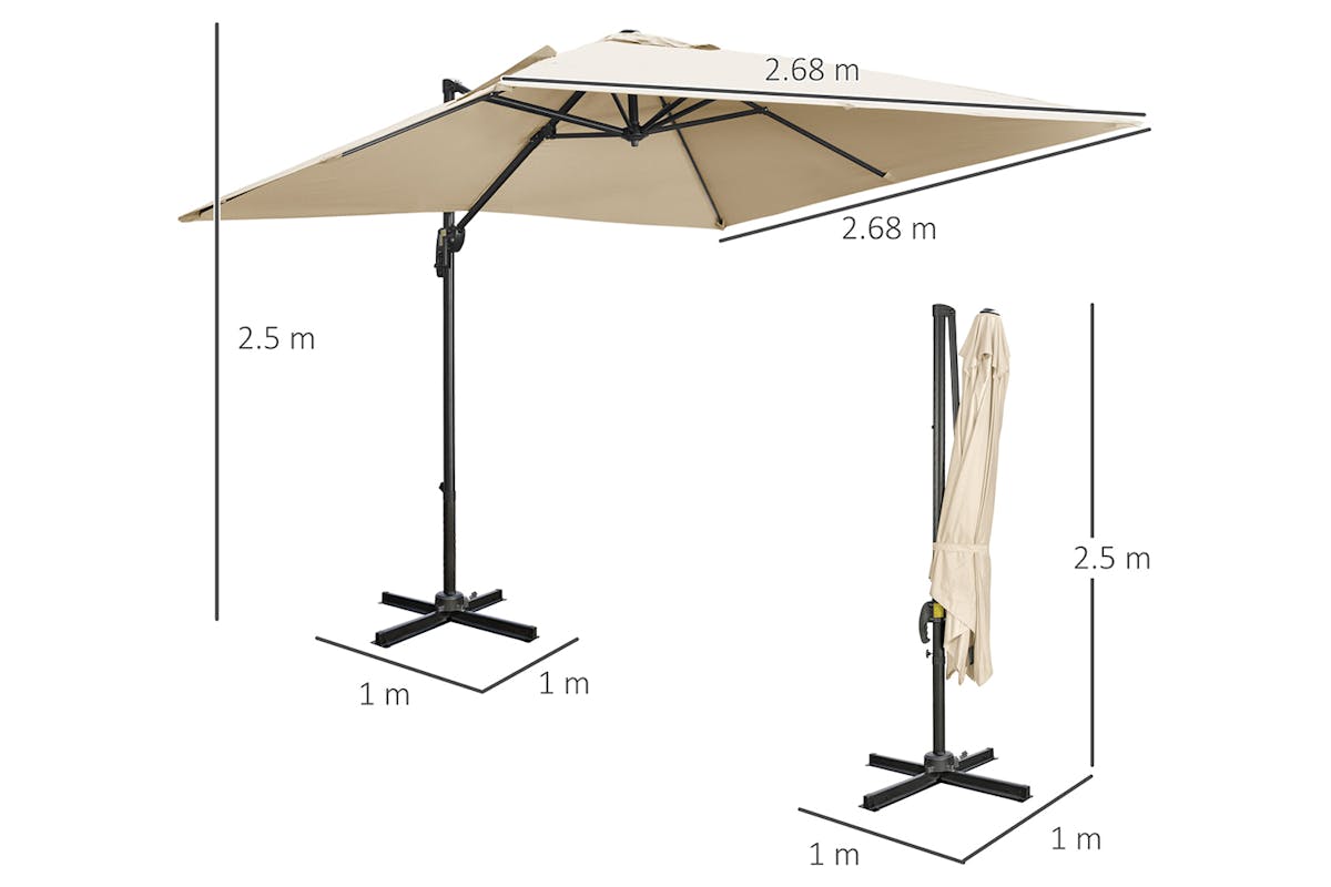 Outsunny Overhanging Cantilever Umbrella | Cream White-5
