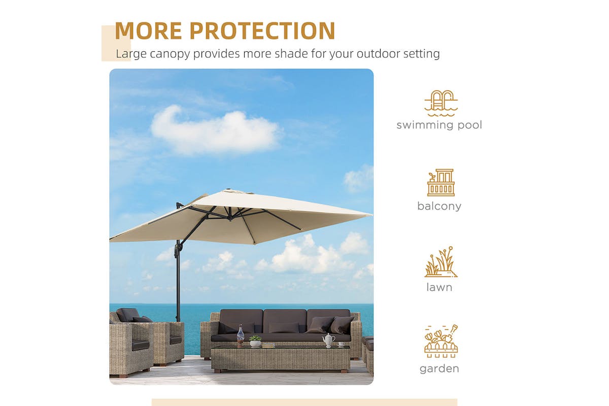 Outsunny Overhanging Cantilever Umbrella | Cream White-7