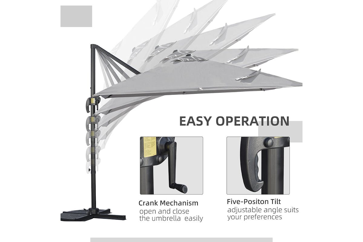 Outsunny 2.7m Square Overhanging Umbrella | Grey-3