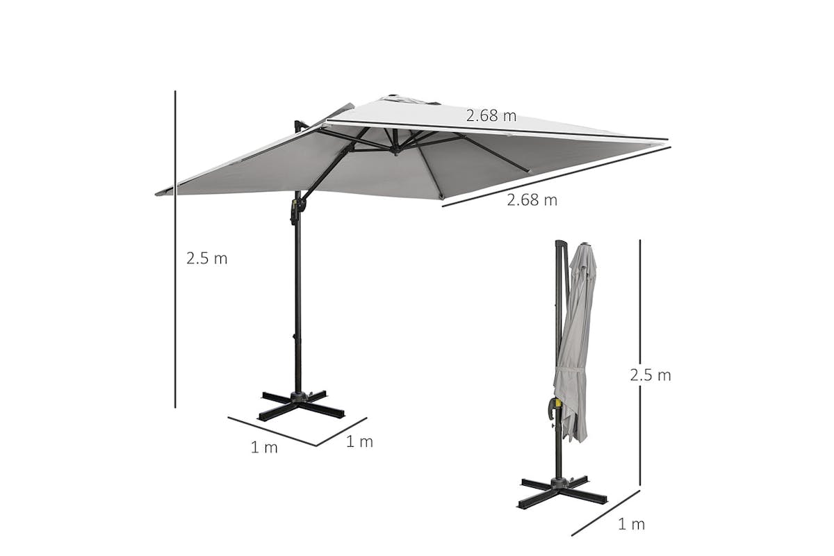 Outsunny 2.7m Square Overhanging Umbrella | Grey-5