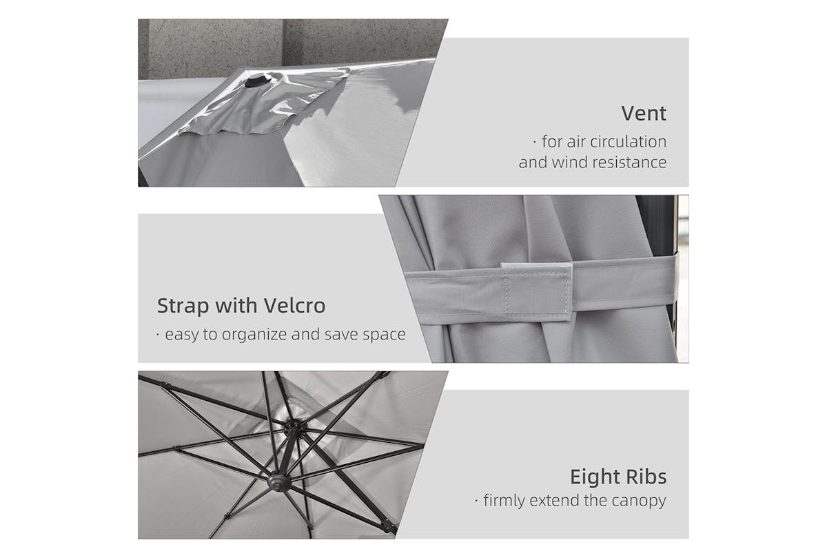 Outsunny 2.7m Square Overhanging Umbrella | Grey-6