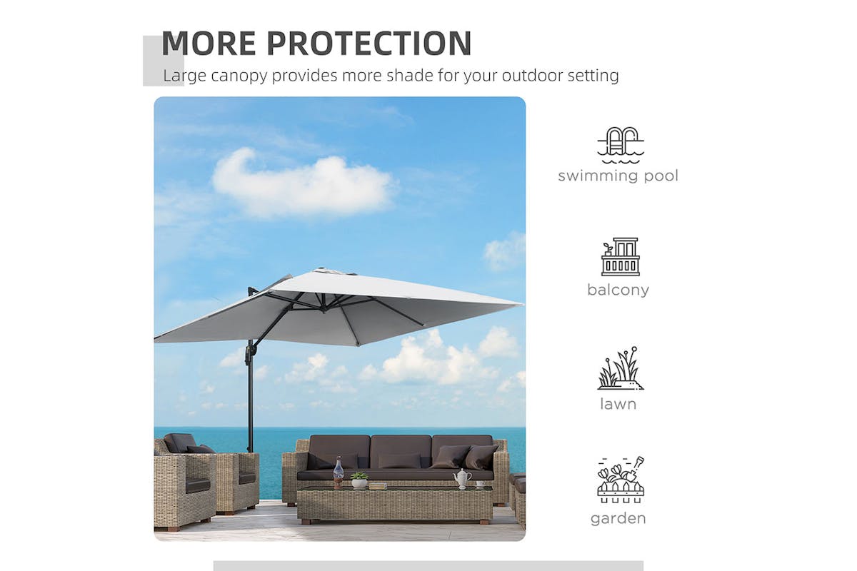 Outsunny 2.7m Square Overhanging Umbrella | Grey-7