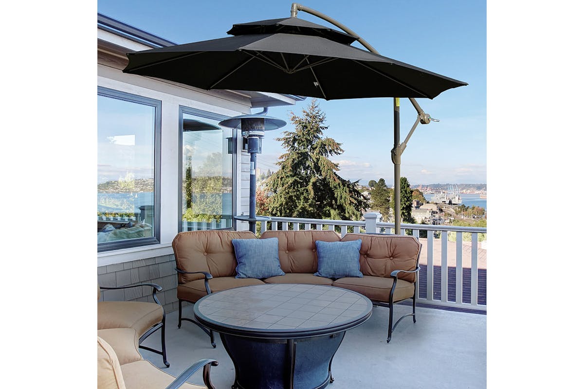 Outsunny 2.7m Banana Parasol Cantilever Umbrella | Black-2