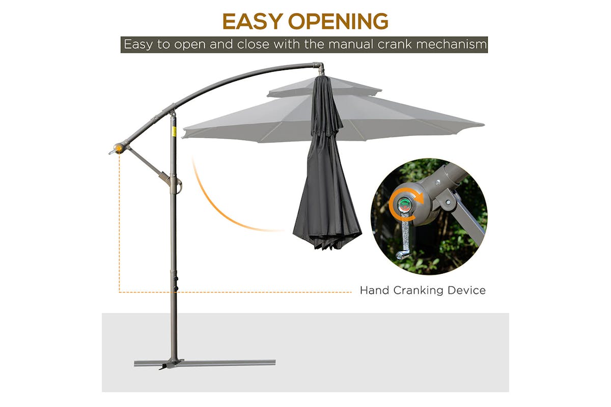 Outsunny 2.7m Banana Parasol Cantilever Umbrella | Black-3