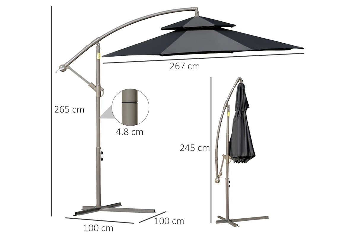Outsunny 2.7m Banana Parasol Cantilever Umbrella | Black-5