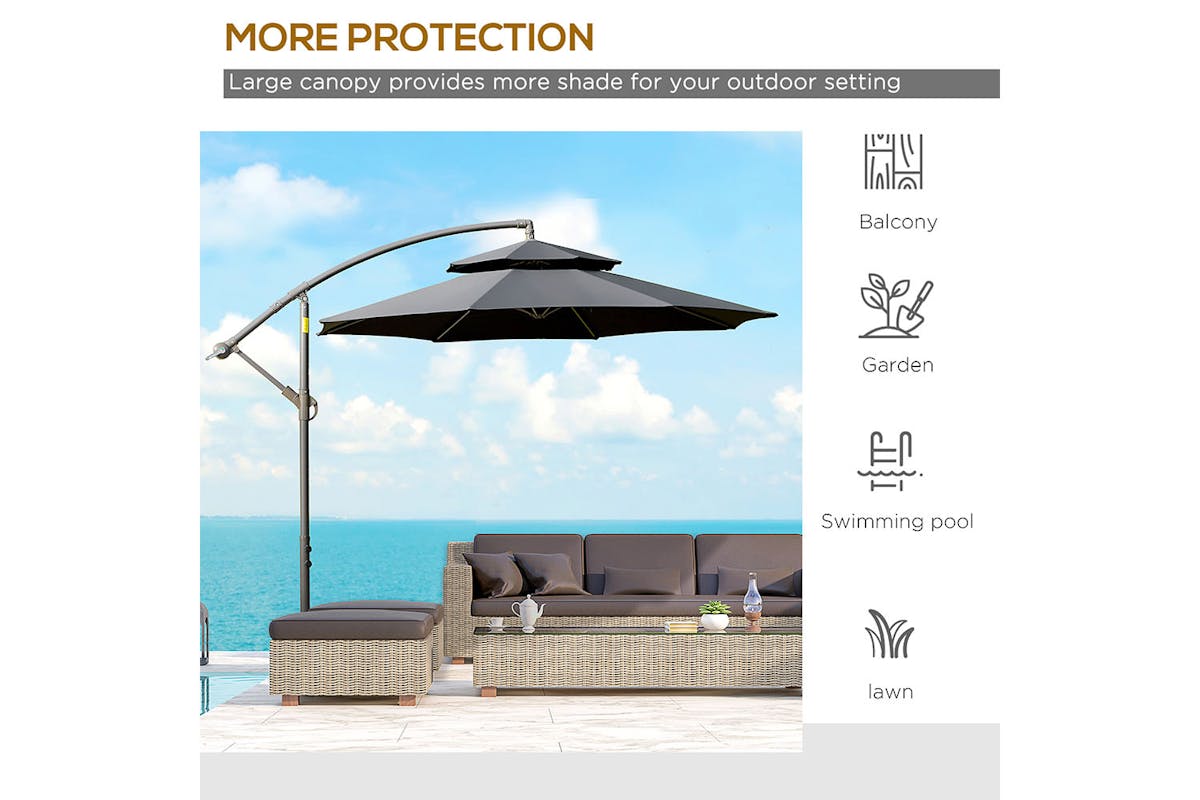 Outsunny 2.7m Banana Parasol Cantilever Umbrella | Black-7