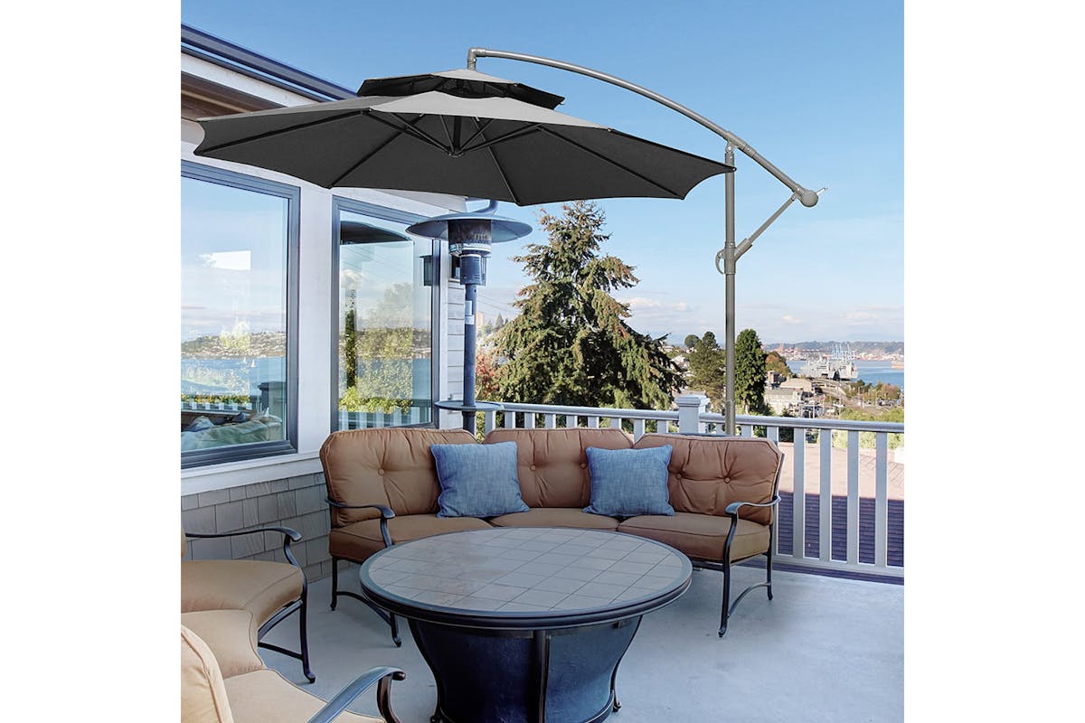 Outsunny 2.7m Garden Banana Parasol Cantilever Umbrella | Dark Grey-2