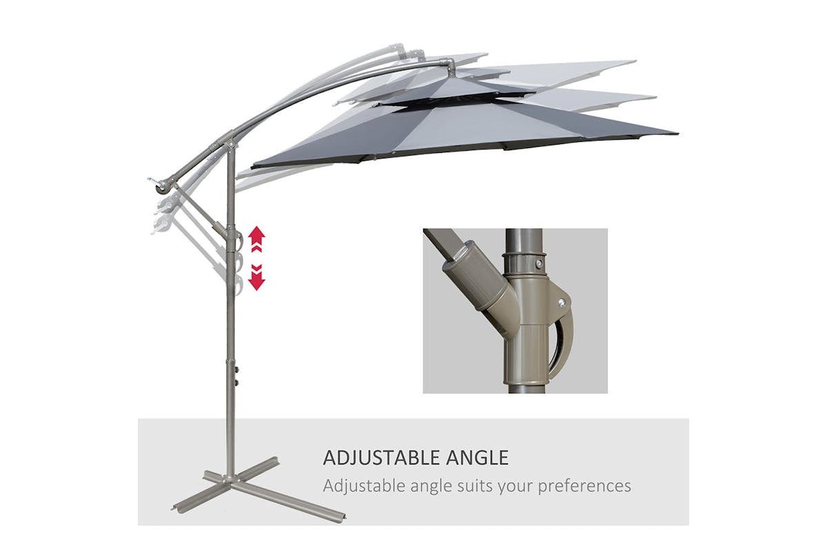 Outsunny 2.7m Garden Banana Parasol Cantilever Umbrella | Dark Grey-4