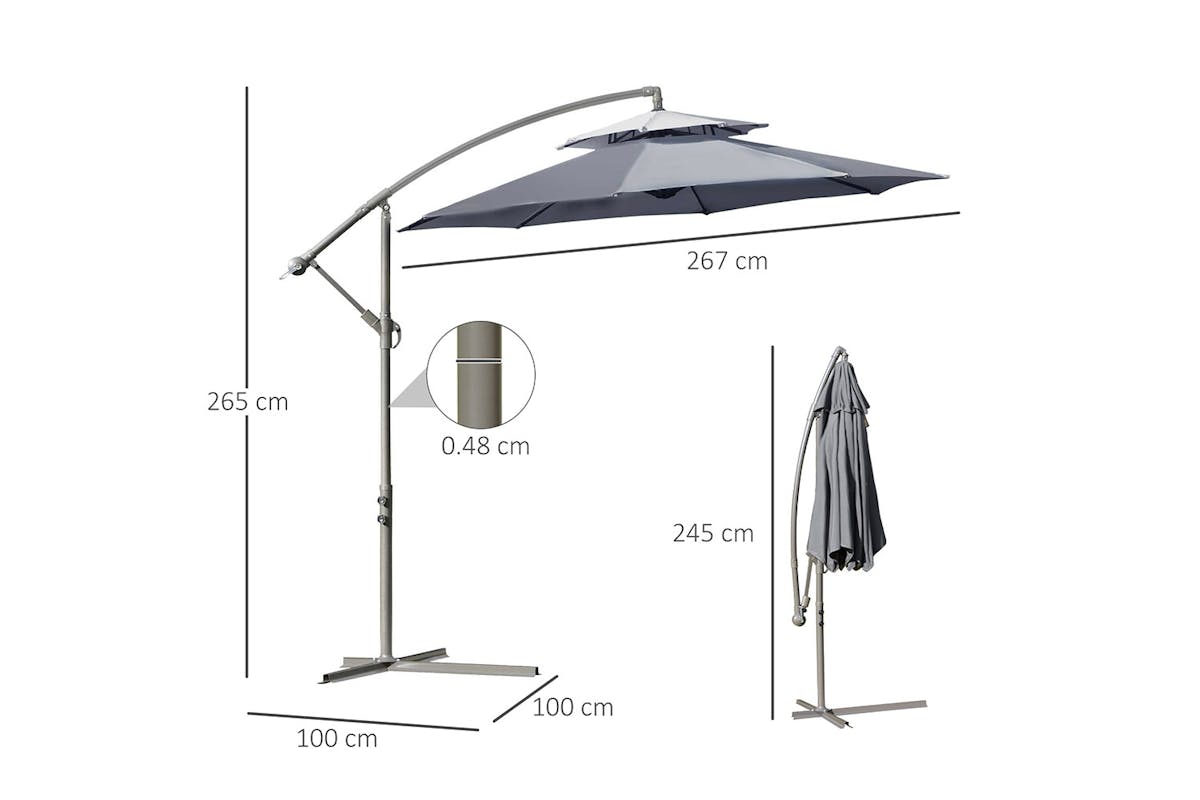 Outsunny 2.7m Garden Banana Parasol Cantilever Umbrella | Dark Grey-5