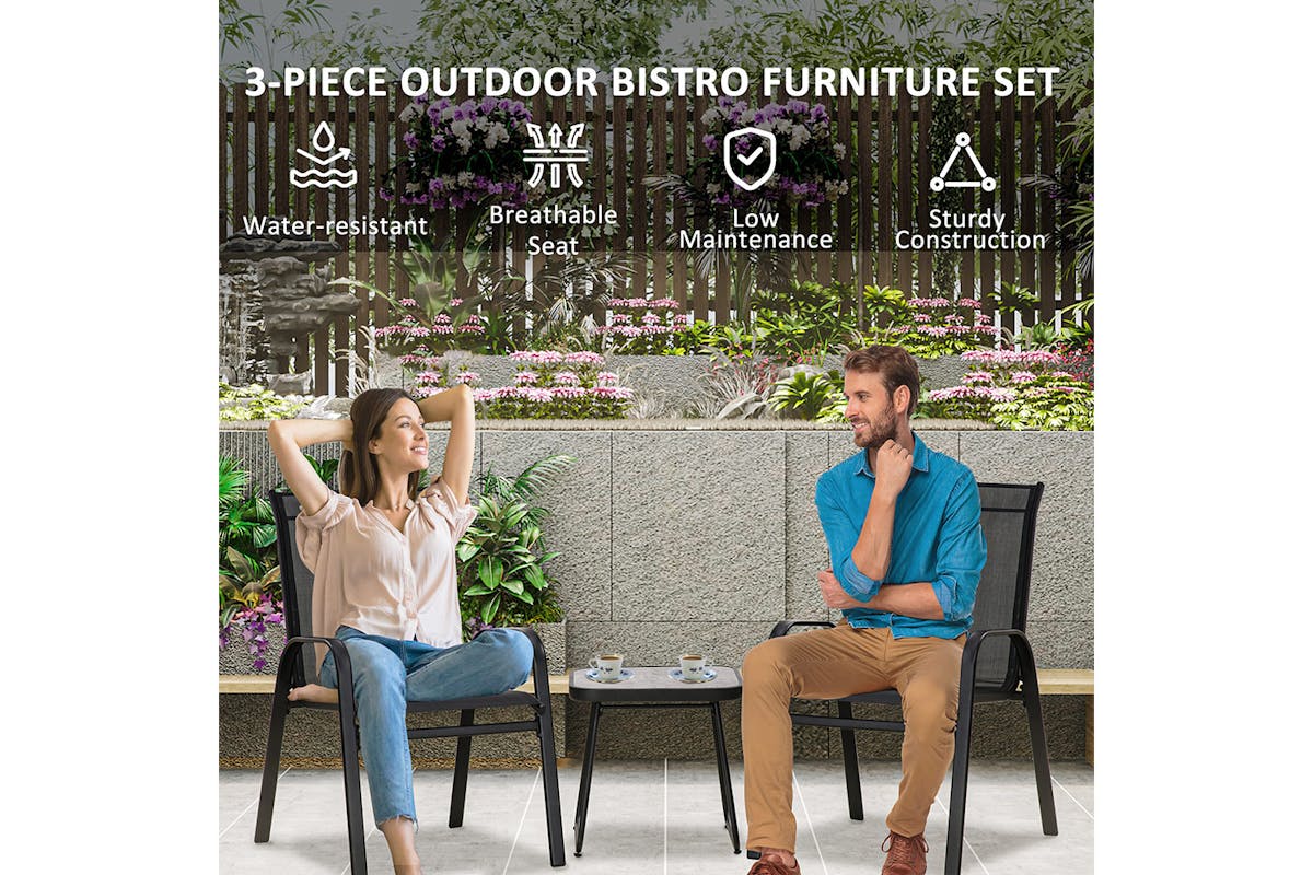 Outsunny Bistro Set | Grey/Black-3