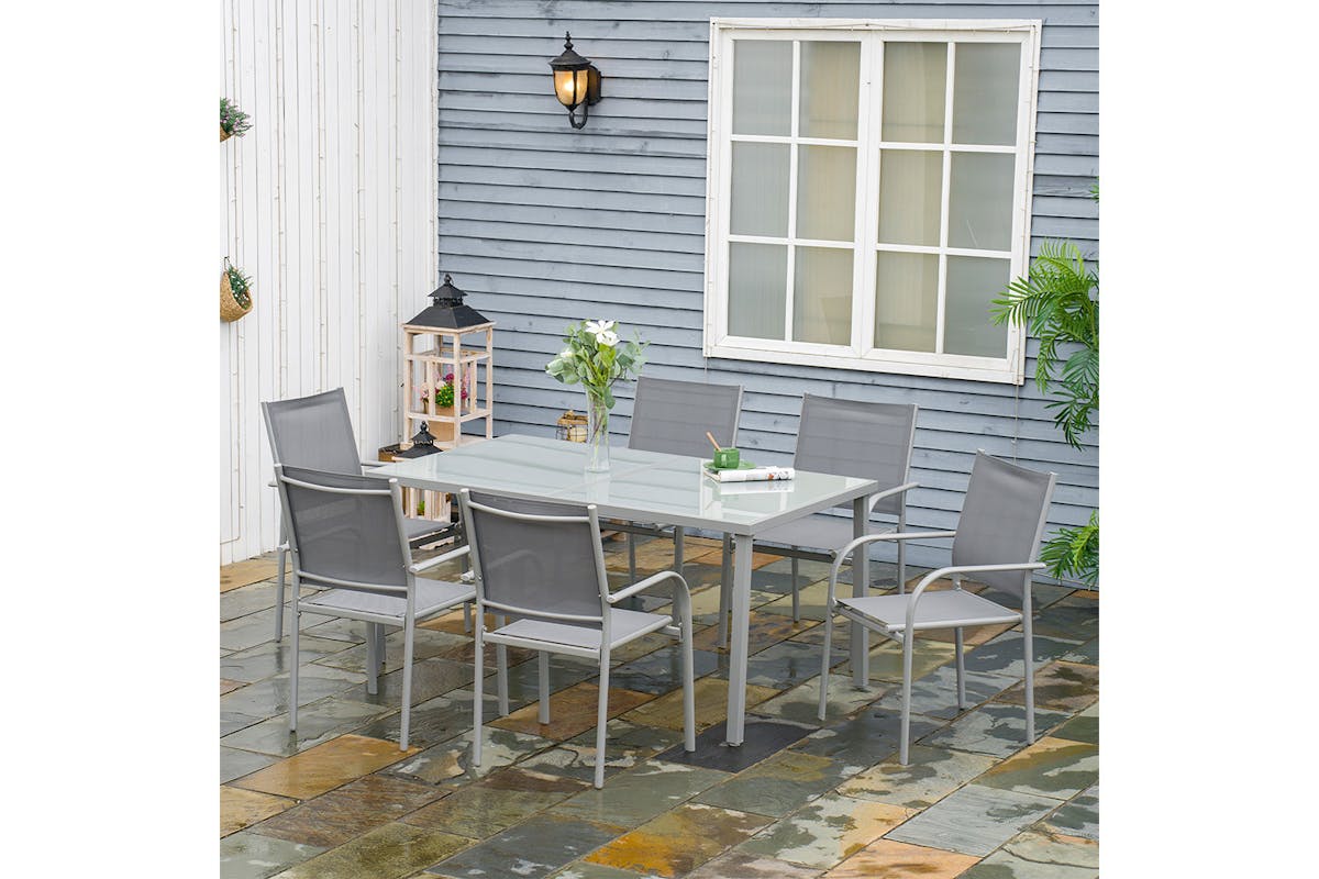Outsunny 6 Stackable Chairs Dining Table Set | 7 Pieces-2