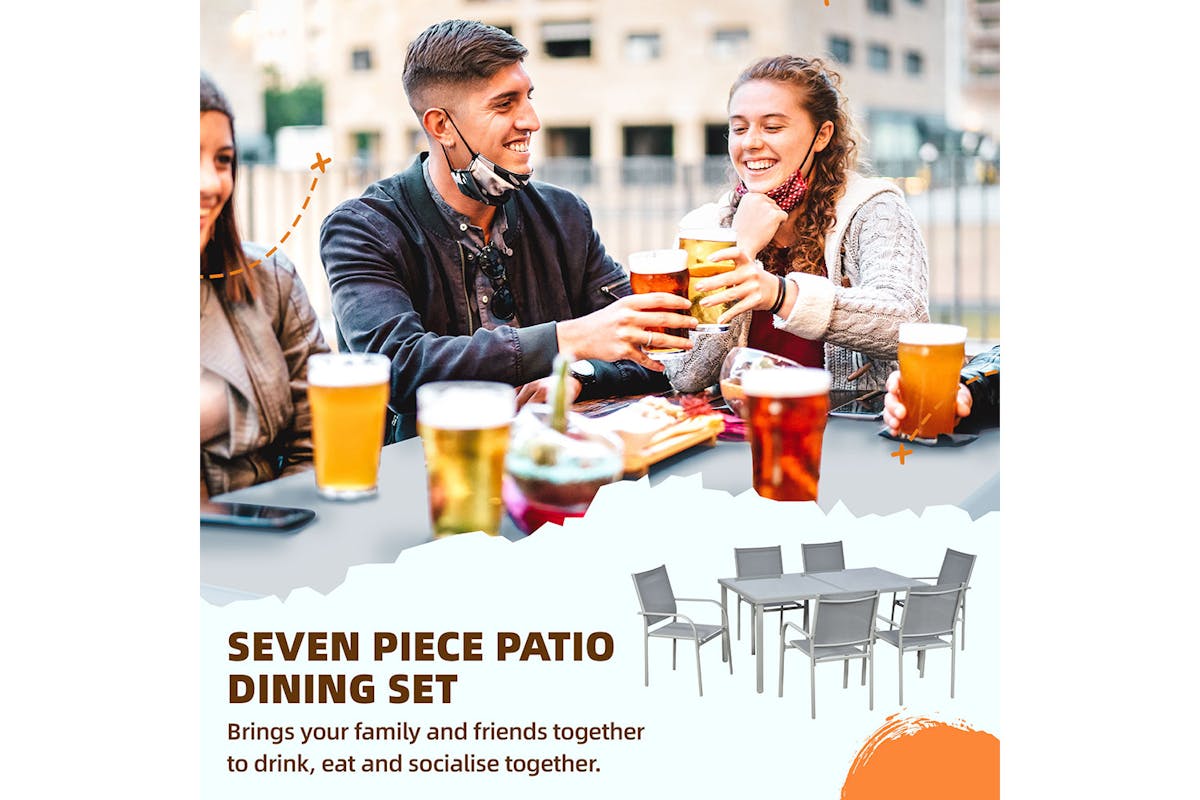 Outsunny 6 Stackable Chairs Dining Table Set | 7 Pieces-3