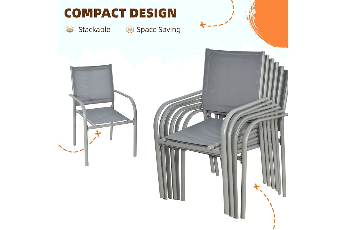 Outsunny 6 Stackable Chairs Dining Table Set | 7 Pieces-4