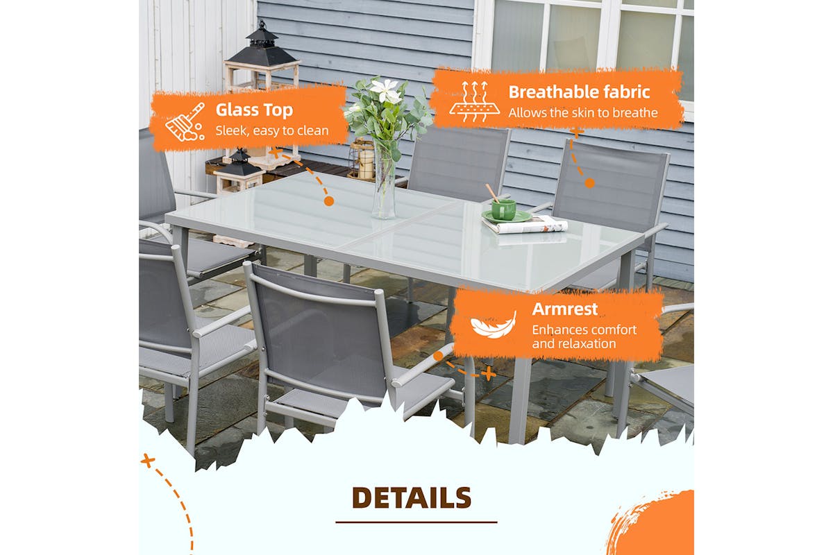 Outsunny 6 Stackable Chairs Dining Table Set | 7 Pieces-6