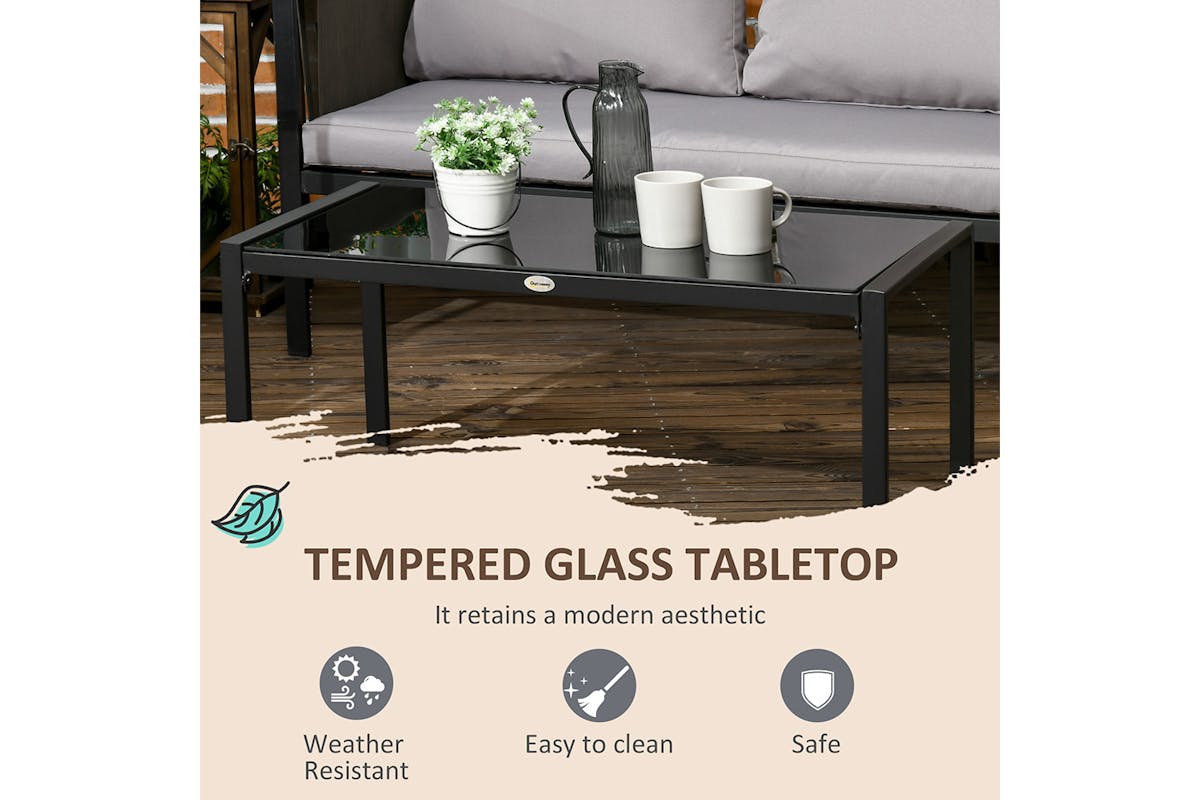 Outsunny Metal Garden Furniture Set with Glass Table & Cushions | Grey | 4 Pieces-4