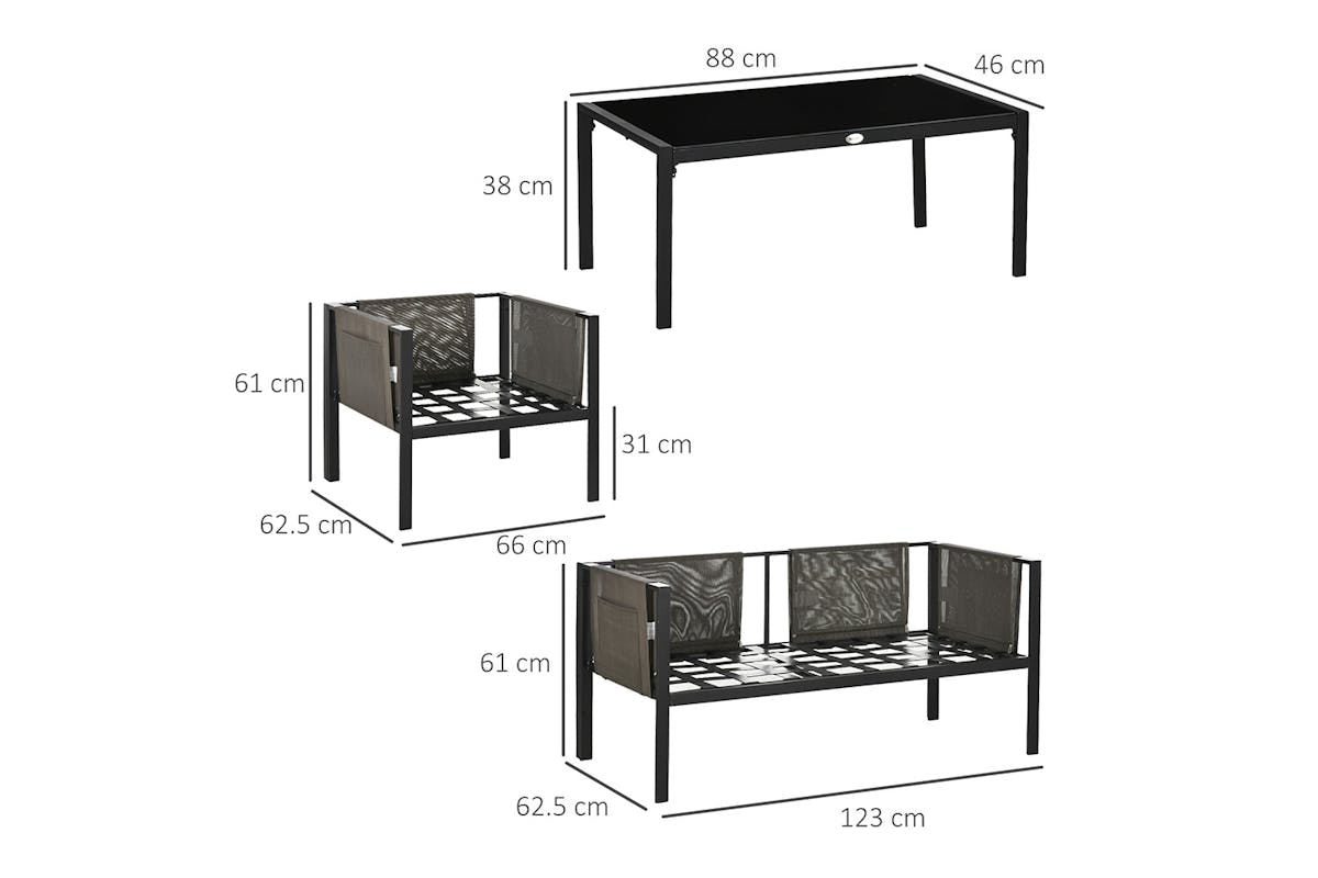 Outsunny Metal Garden Furniture Set with Glass Table & Cushions | Grey | 4 Pieces-8