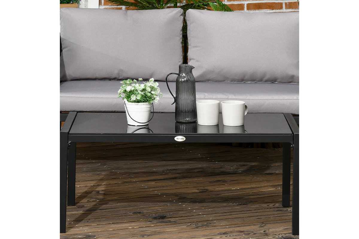 Outsunny Metal Garden Furniture Set with Glass Table & Cushions | Grey | 4 Pieces-7