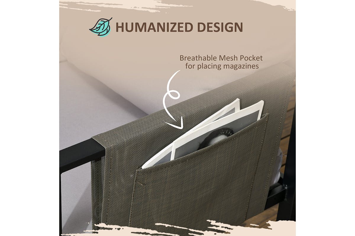 Outsunny Metal Garden Furniture Set with Glass Table & Mesh Pockets | 4 Pieces-4