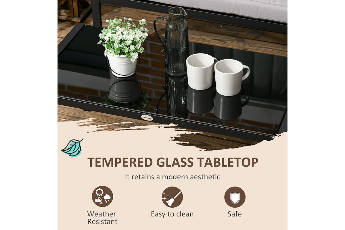 Outsunny Metal Garden Furniture Set with Glass Table & Mesh Pockets | 4 Pieces-5