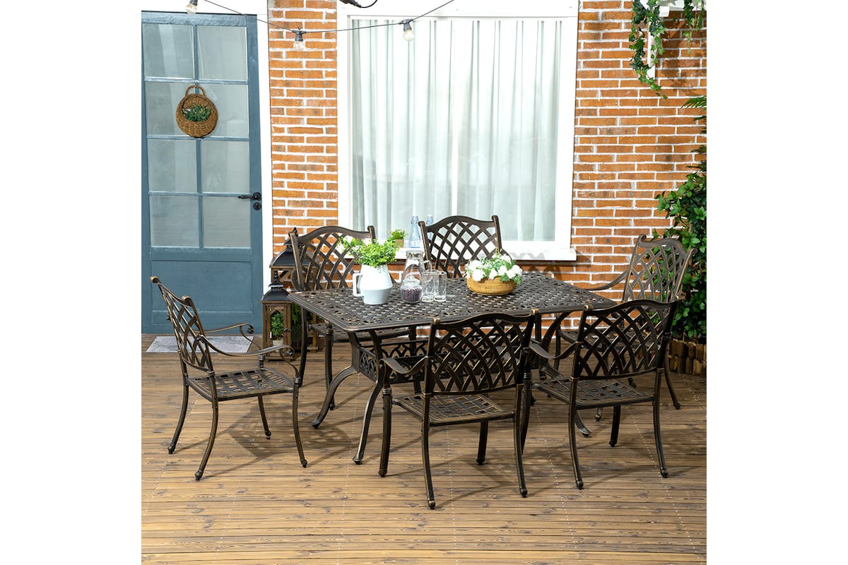 Outsunny Dining Set with Cushioned Chairs | Bronze Tone/Khaki | 7 Pieces-2
