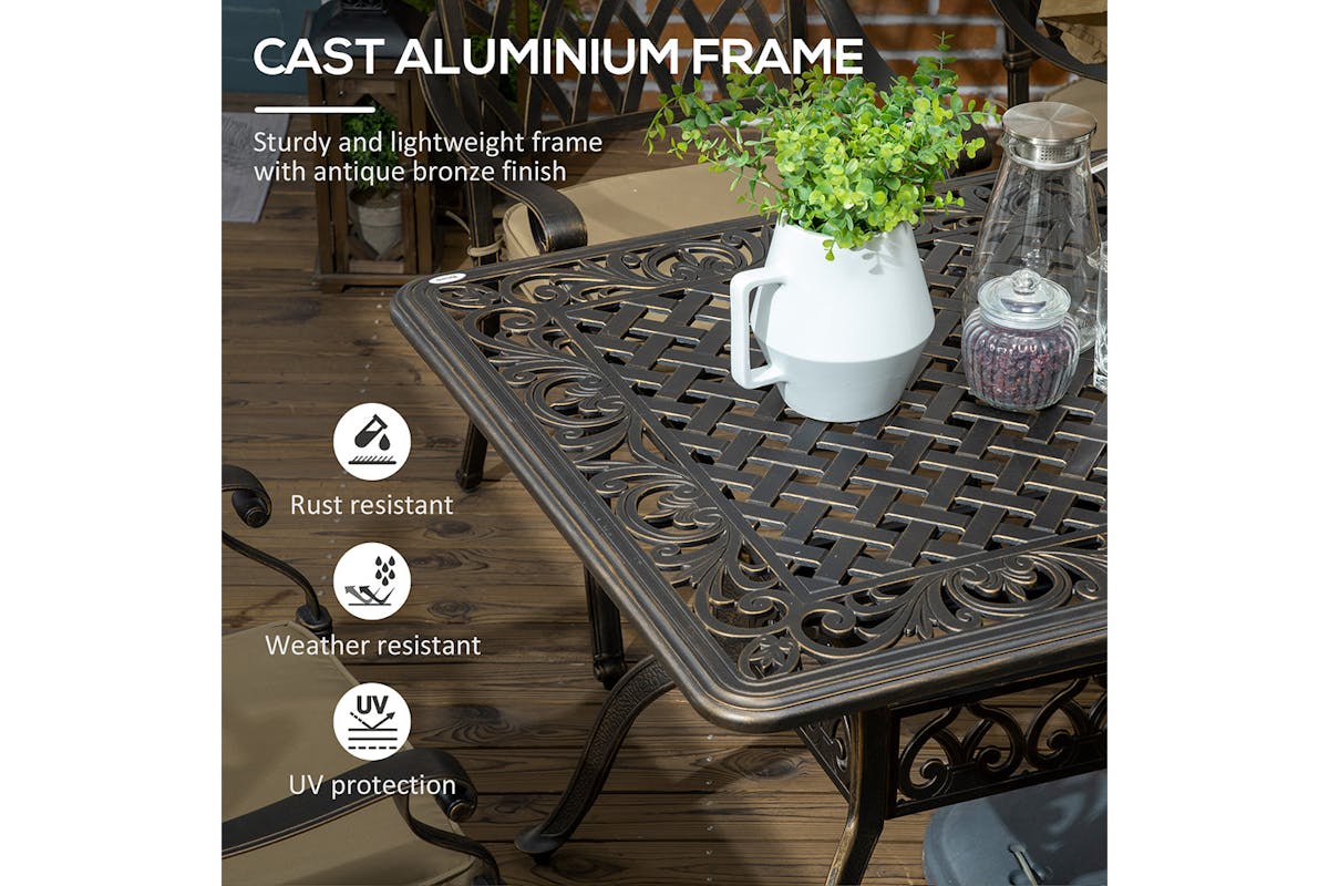 Outsunny Dining Set with Cushioned Chairs | Bronze Tone/Khaki | 7 Pieces-3