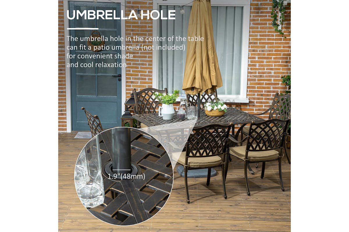 Outsunny Dining Set with Cushioned Chairs | Bronze Tone/Khaki | 7 Pieces-4