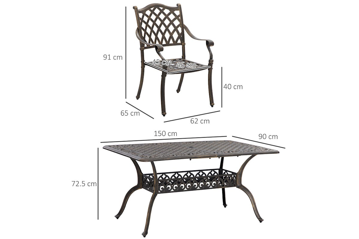 Outsunny Dining Set with Cushioned Chairs | Bronze Tone/Khaki | 7 Pieces-5